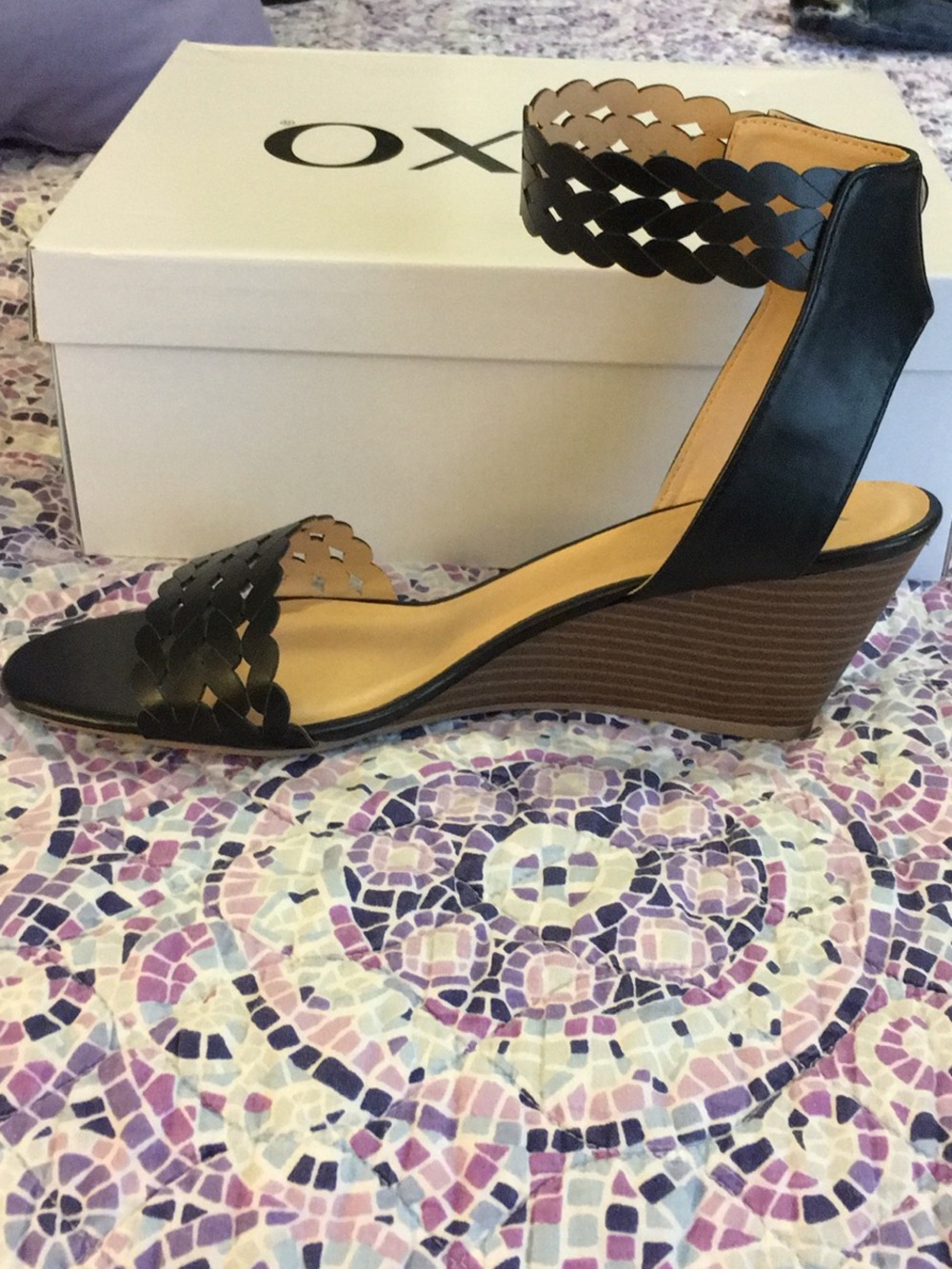 XOXO Black Braided Ankle-Strap Heels - Picture 2 of 4